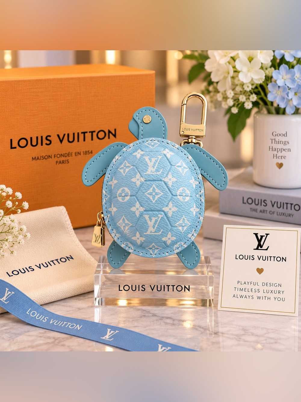 Blue Turtle Coin Pouch Keychain